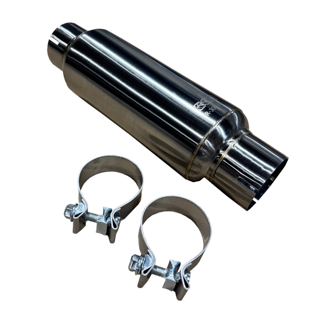 Kooks Custom Headers R300-10-CI 3in. Round Clamp In Muffler 10in. Long Body. Polished Stainless Steel.