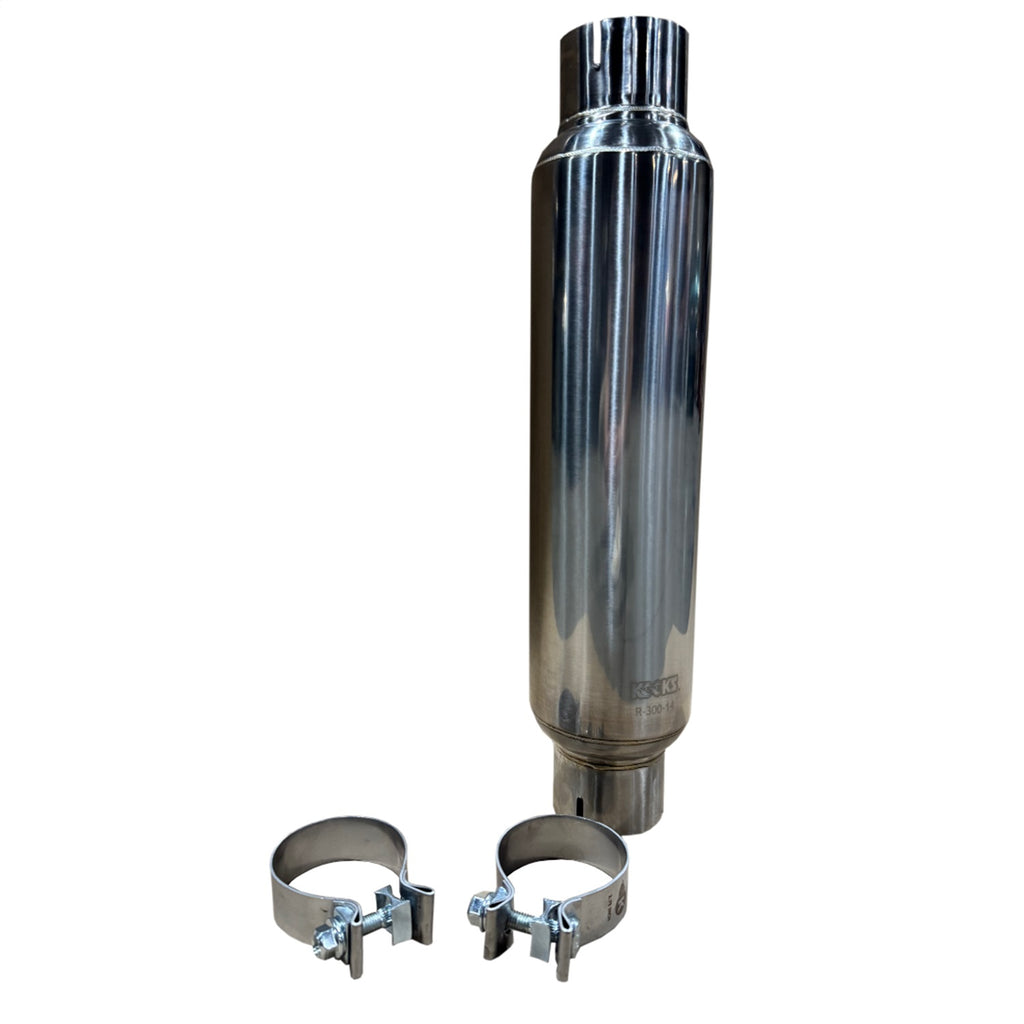 Kooks Custom Headers R300-14-CI 3in. Round Clamp In Muffler 14in. Long. Polished Stainless Steel.