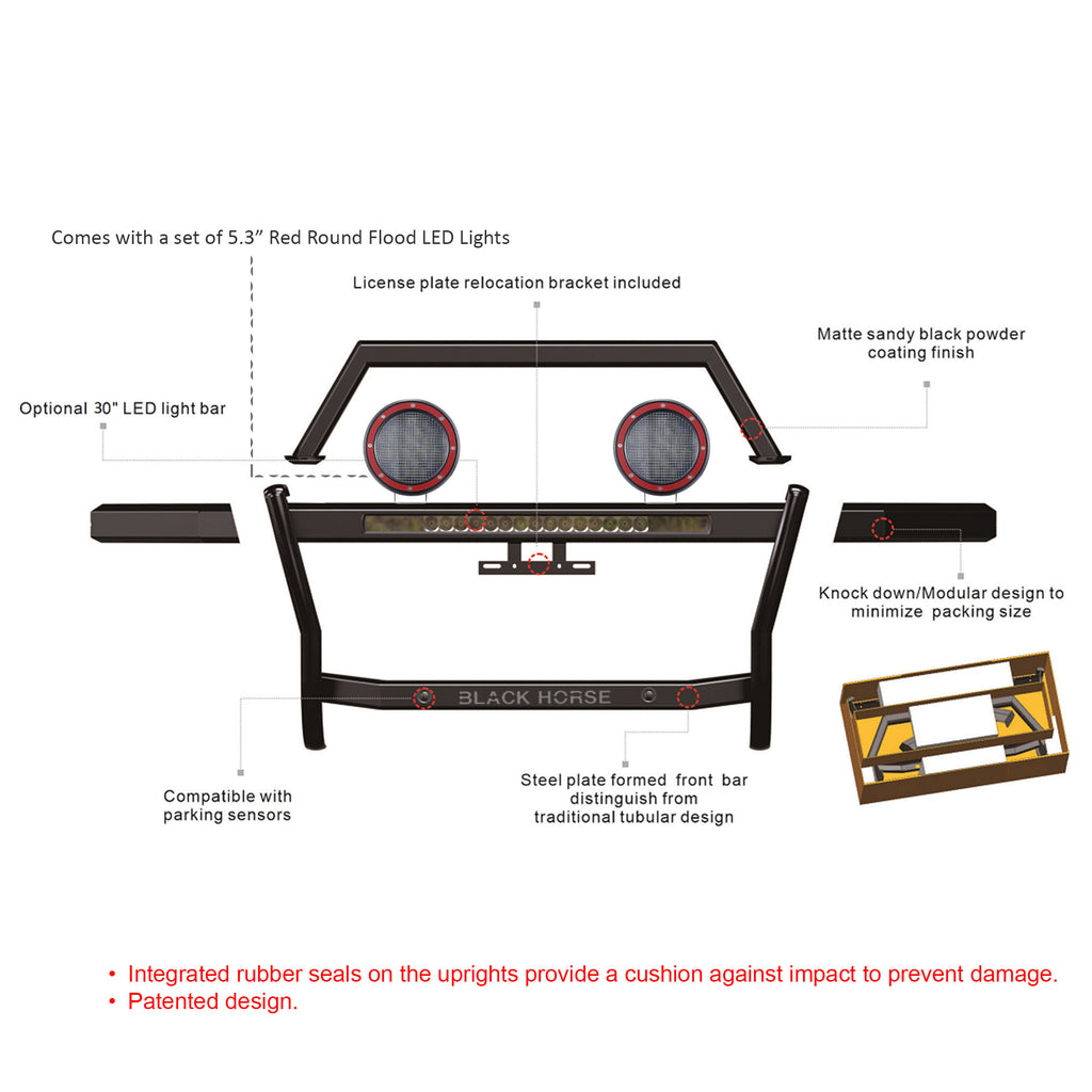 Black Horse Off Road RAG1R02-K1PLFR Rambler Grille Guard Kit for Select Ram