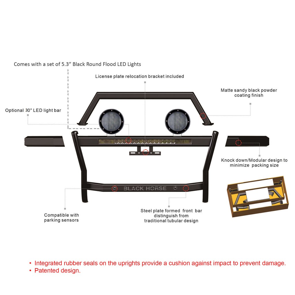 Black Horse Off Road RAG1R04-K1PLFB Rambler Grille Guard Kit for Select Ram