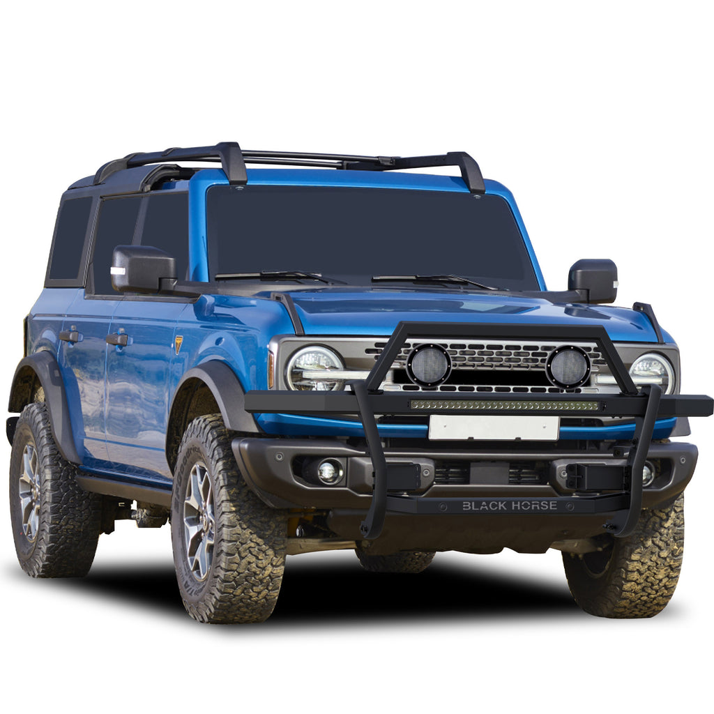 Black Horse Off Road RAGF20-K1PLFB Rambler Grille Guard Kit for Select Ford Bronco