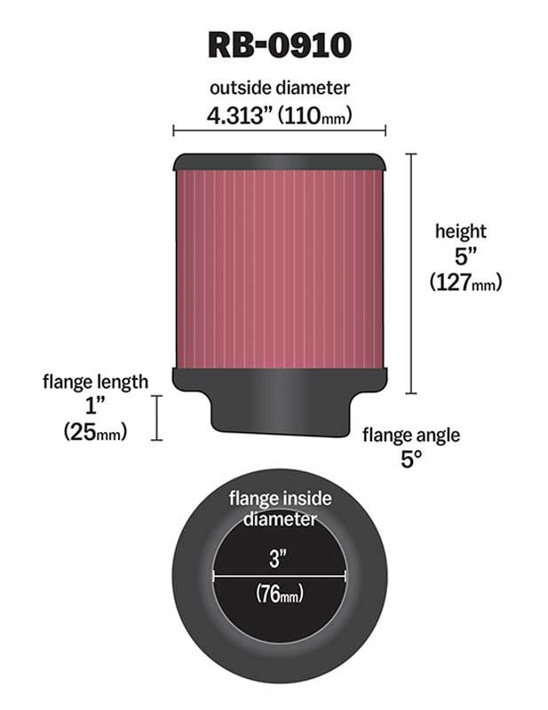 K&N RB-0910 Universal Clamp-On Air Filter