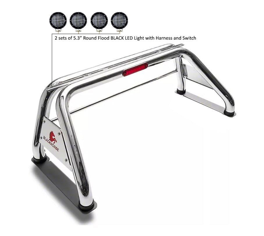 Black Horse Off Road RB001SS-PLFB Classic Roll Bar Kit for Select Chevrolet Silverado 1500, Chevrolet Silverado HD, Chevrolet Silverado 3500, Chevrolet Silverado HD, Dodge Ram 1500, Dodge Ram 2500, Dodge Ram 3500, Ford F-150, GMC Sierra 1500, GMC Sierra
