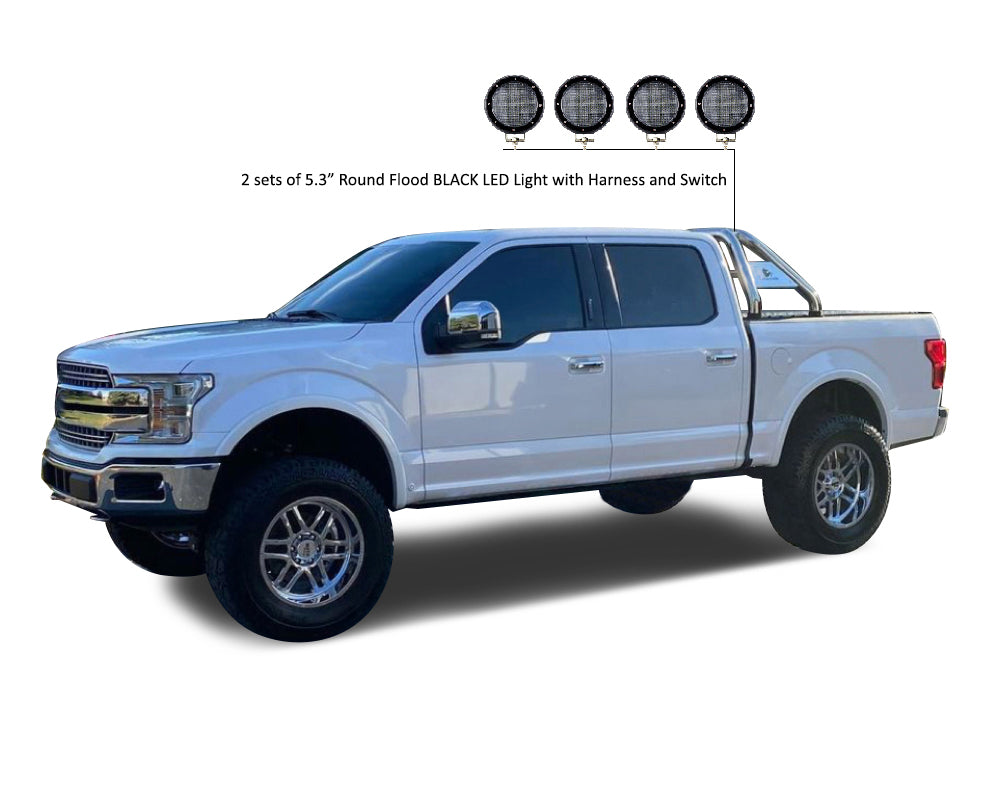 Black Horse Off Road RB001SS-PLFB Classic Roll Bar Kit for Select Chevrolet Silverado 1500, Chevrolet Silverado HD, Chevrolet Silverado 3500, Chevrolet Silverado HD, Dodge Ram 1500, Dodge Ram 2500, Dodge Ram 3500, Ford F-150, GMC Sierra 1500, GMC Sierra
