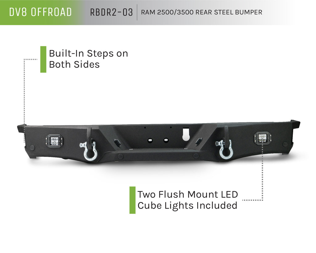DV8 Offroad RBDR2-03 RBDR2-03 10-21 RAM 2500/3500 REAR BUMPER WITH CORNER FOOTSTEPS AND LED LIGHTS for Select Ram