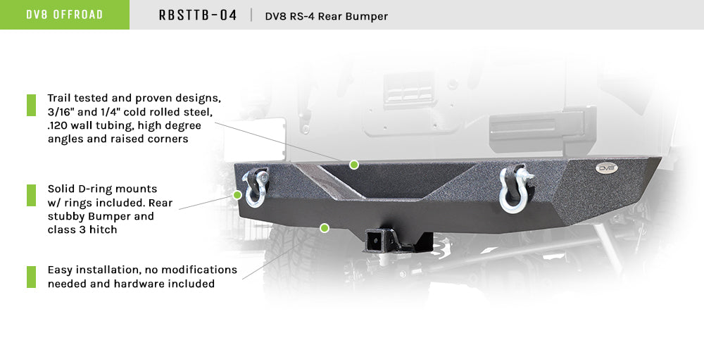 DV8 Offroad RBSTTB-04 Jeep Stubby Rear Bumper RS-4 for Select Jeep Wrangler, Jeep Wrangler JK