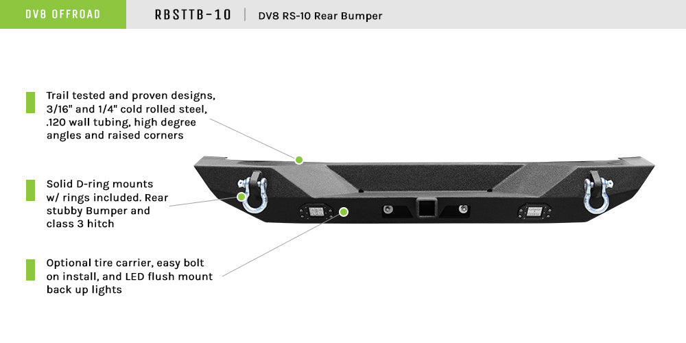 DV8 Offroad RBSTTB-10 Jeep Rear Full Size Bumper RS-10 for Select Jeep Wrangler, Jeep Wrangler JK
