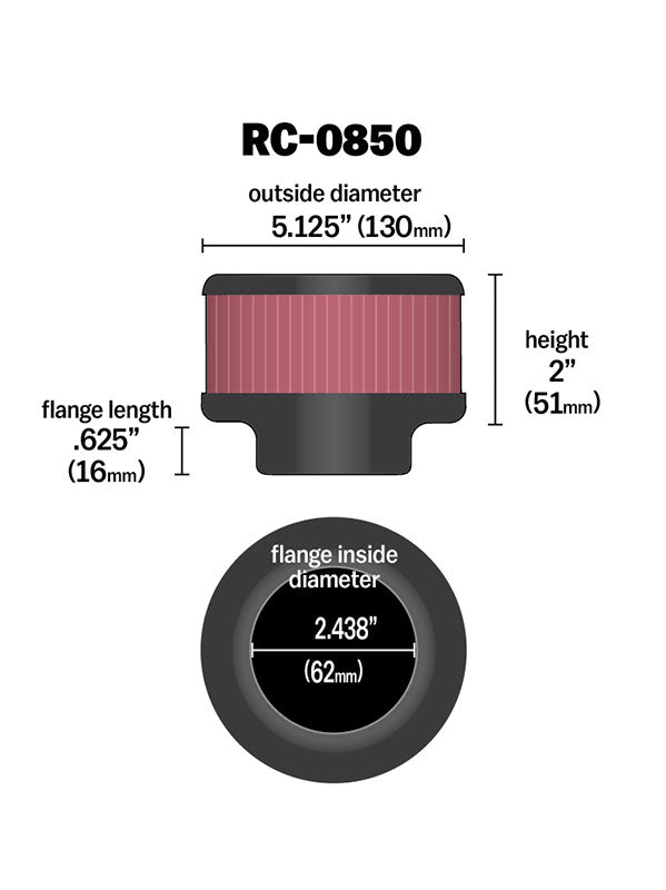 K&N RC-0850 Universal Clamp-On Air Filter
