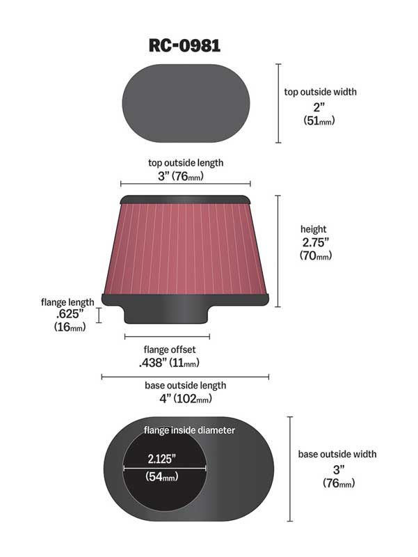 K&N RC-0981 Universal Clamp-On Air Filter