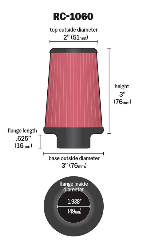 K&N RC-1060 Universal Clamp-On Air Filter