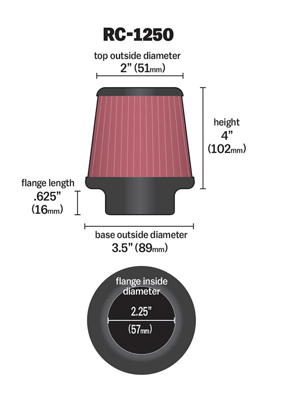 K&N RC-1250 Universal Clamp-On Air Filter