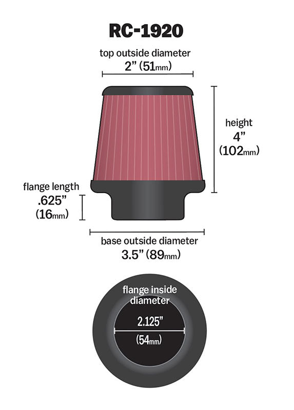 K&N RC-1920 Universal Clamp-On Air Filter