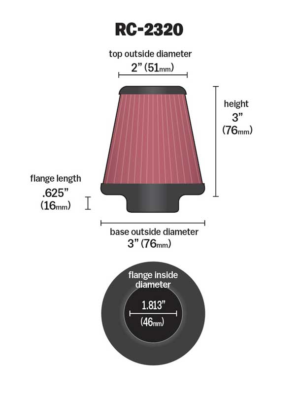 K&N RC-2320 Universal Clamp-On Air Filter