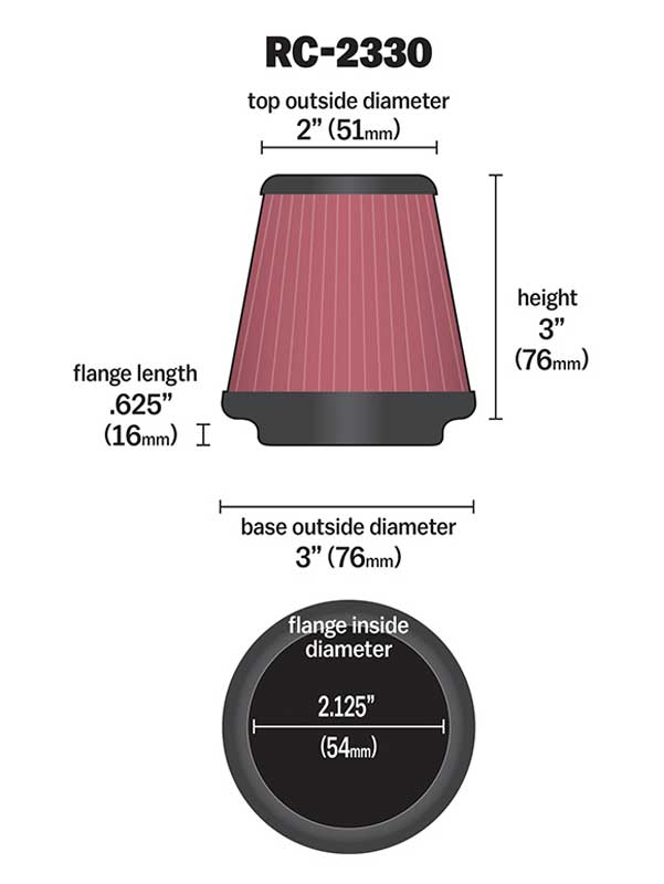 K&N RC-2330 Universal Clamp-On Air Filter