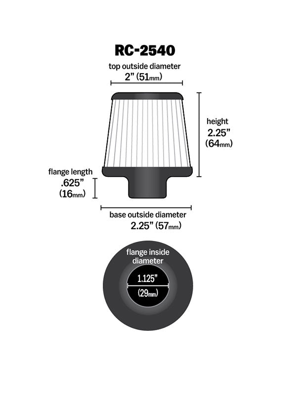 K&N RC-2540 Universal Clamp-On Air Filter