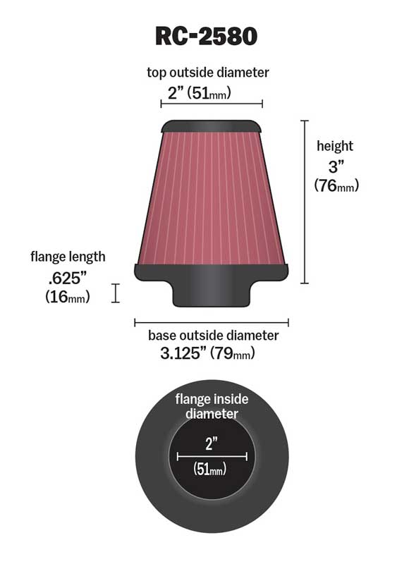 K&N RC-2580 Universal Clamp-On Air Filter