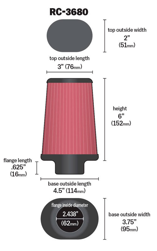 K&N RC-3680 Universal Clamp-On Air Filter