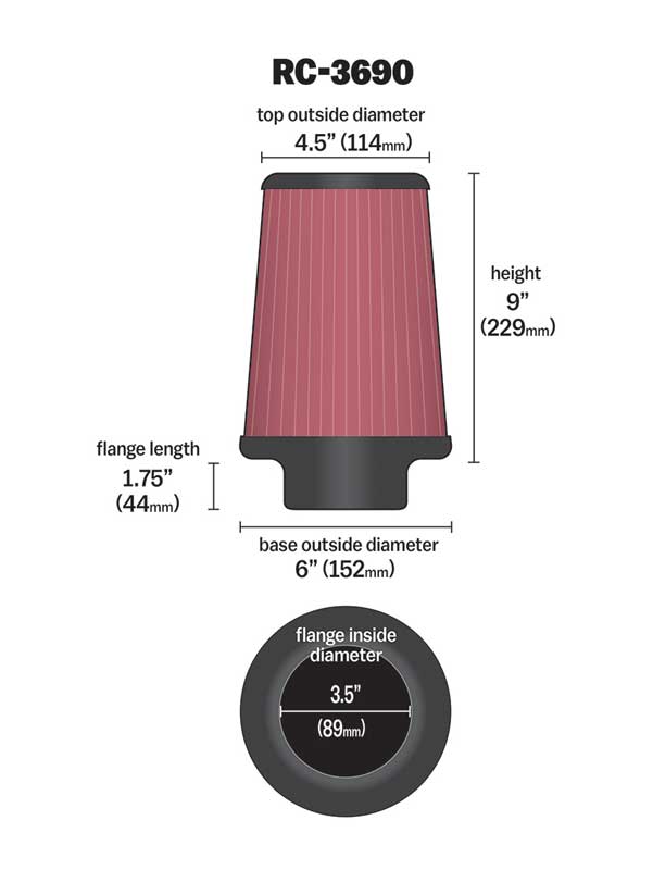 K&N RC-3690 Universal Clamp-On Air Filter
