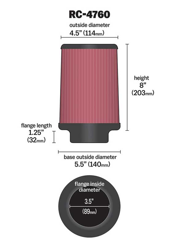 K&N RC-4760 Universal Clamp-On Air Filter