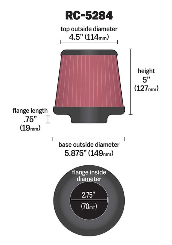 K&N RC-5284 Universal Clamp-On Air Filter