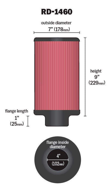 K&N RD-1460 Universal Clamp-On Air Filter