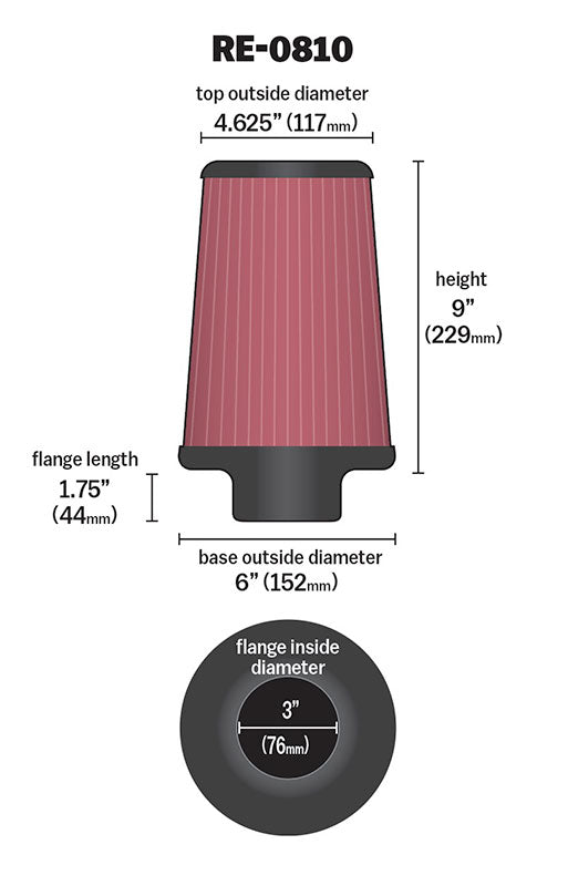 K&N RE-0810 Universal Clamp-On Air Filter