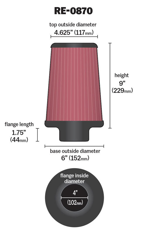 K&N RE-0870 Universal Clamp-On Air Filter
