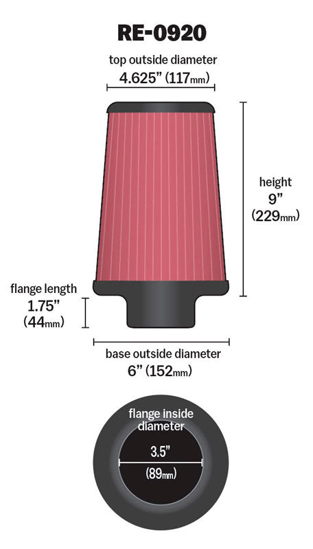 K&N RE-0920 Universal Clamp-On Air Filter