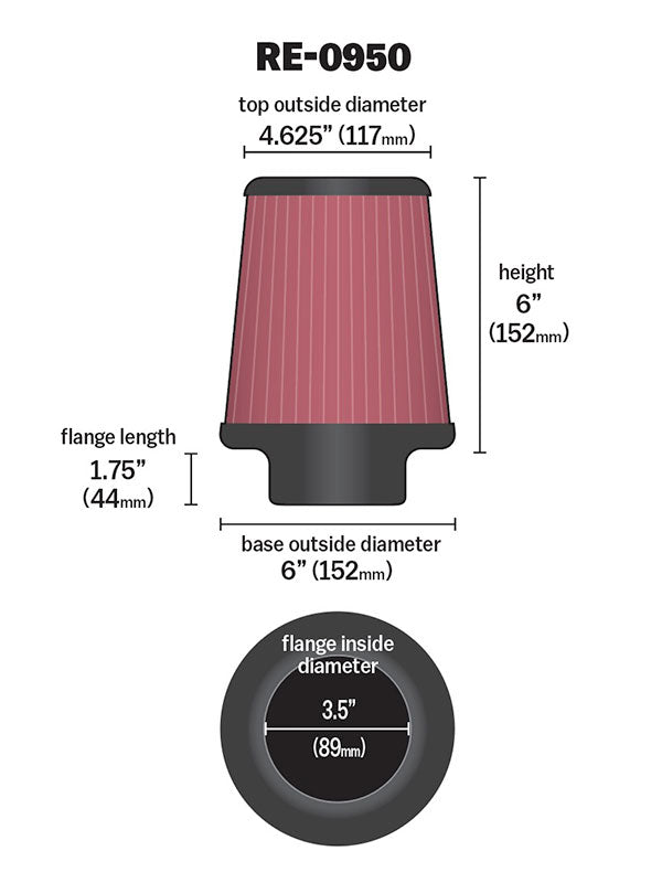K&N RE-0950 Universal Clamp-On Air Filter