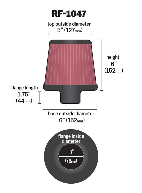K&N RF-1047 Universal Clamp-On Air Filter
