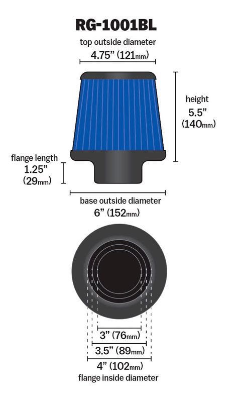 K&N RG-1001BL Universal Clamp-On Air Filter