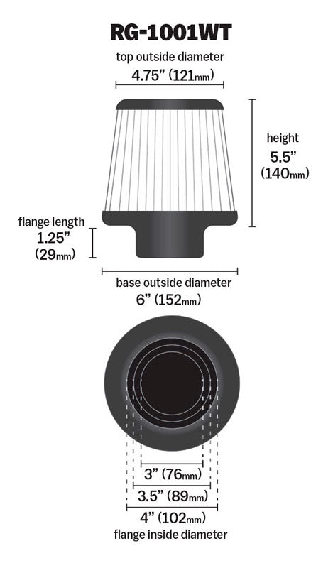 K&N RG-1001WT Universal Clamp-On Air Filter
