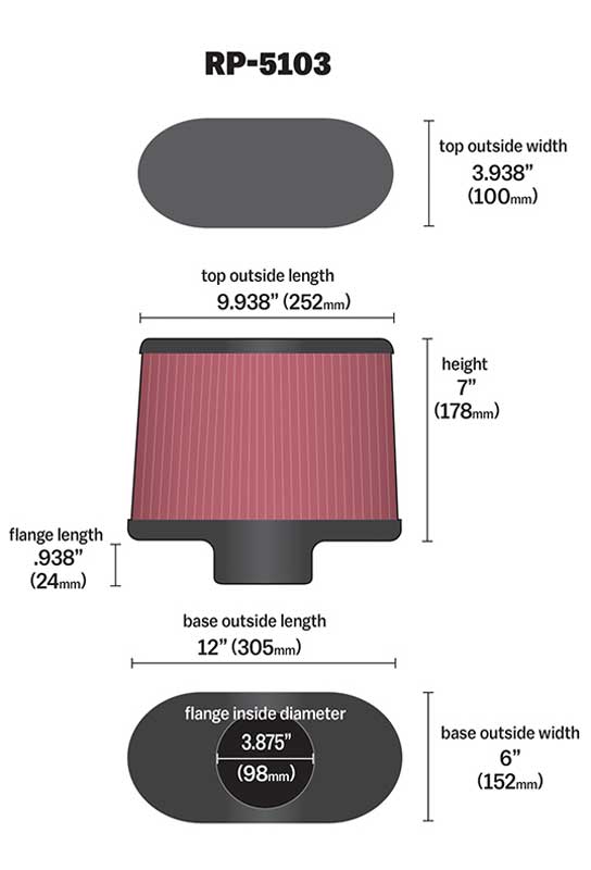 K&N RP-5103 Universal Air Filter - Carbon Fiber Top and Base