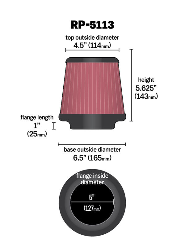 K&N RP-5113 Universal Air Filter - Carbon Fiber Top
