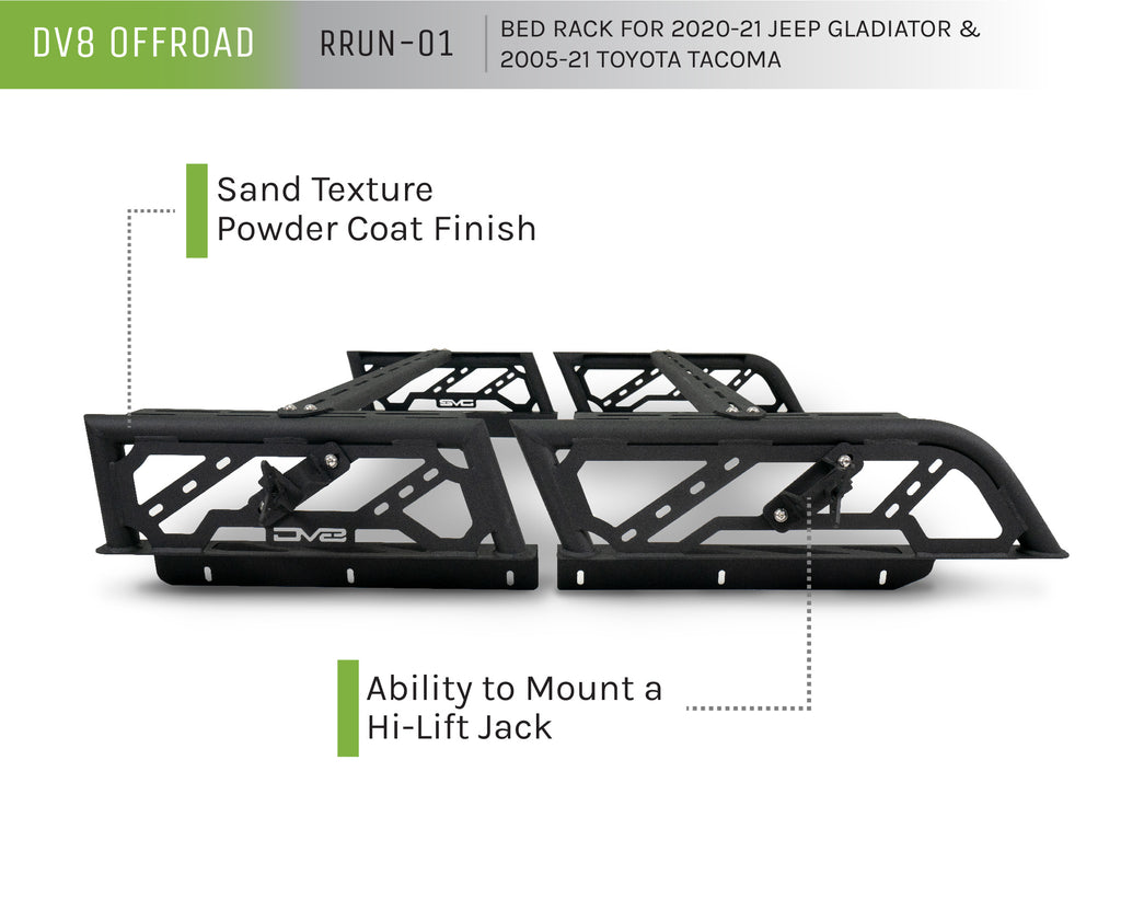 DV8 Offroad RRUN-01 20-22 JEEP GLADIATOR JT AND 15-21 TOYOTA TACOMA 2PC ADJUSTABLE OVERLAND RACK for Select Jeep Gladiator, Toyota Tacoma