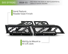 Load image into Gallery viewer, DV8 Offroad RRUN-01 20-22 JEEP GLADIATOR JT AND 15-21 TOYOTA TACOMA 2PC ADJUSTABLE OVERLAND RACK for Select Jeep Gladiator, Toyota Tacoma