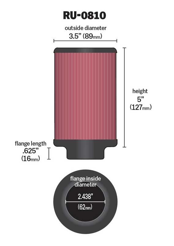 K&N RU-0810 Universal Clamp-On Air Filter