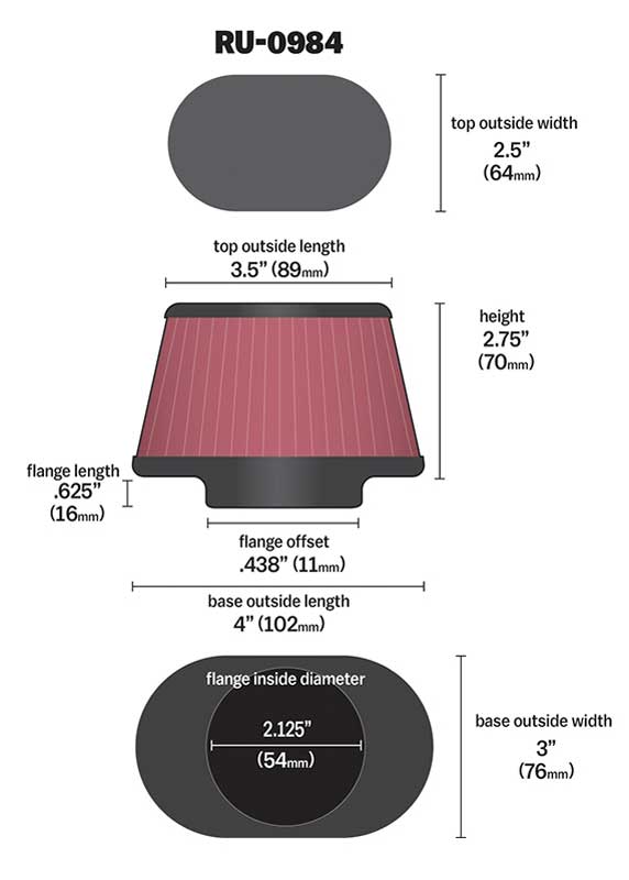 K&N RU-0984 Universal Clamp-On Air Filter