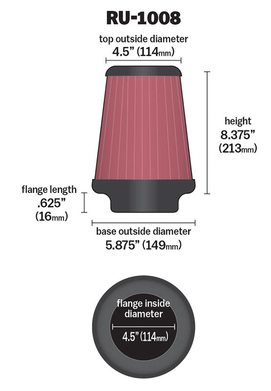 K&N RU-1008 Universal Clamp-On Air Filter