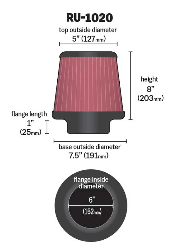 K&N RU-1020 Universal Clamp-On Air Filter