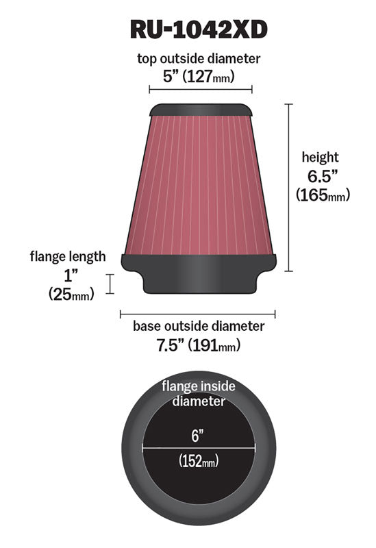 K&N RU-1042XD Universal Clamp-On Air Filter