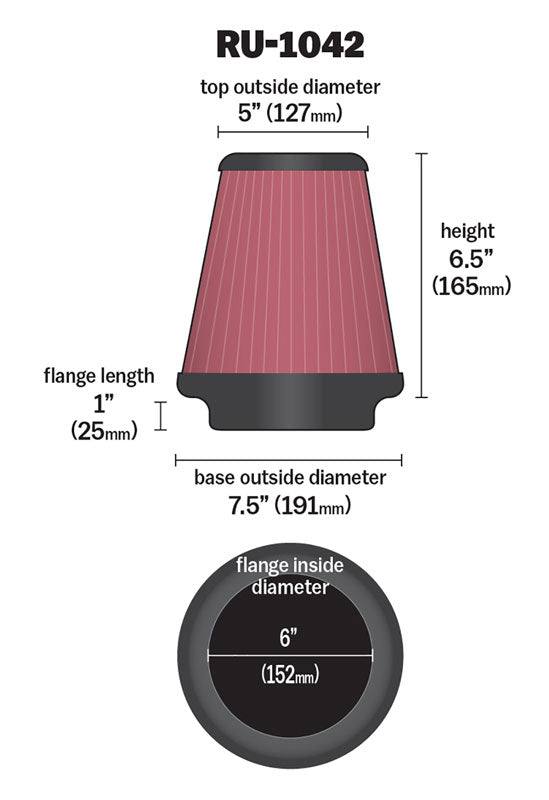 K&N RU-1042 Universal Clamp-On Air Filter