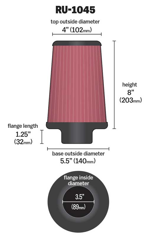 K&N RU-1045 Universal Clamp-On Air Filter