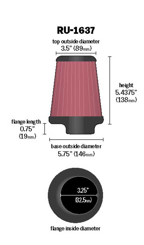 K&N RU-1637 Universal Clamp-On Air Filter