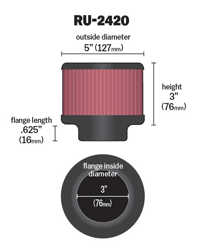 K&N RU-2420 Universal Clamp-On Air Filter