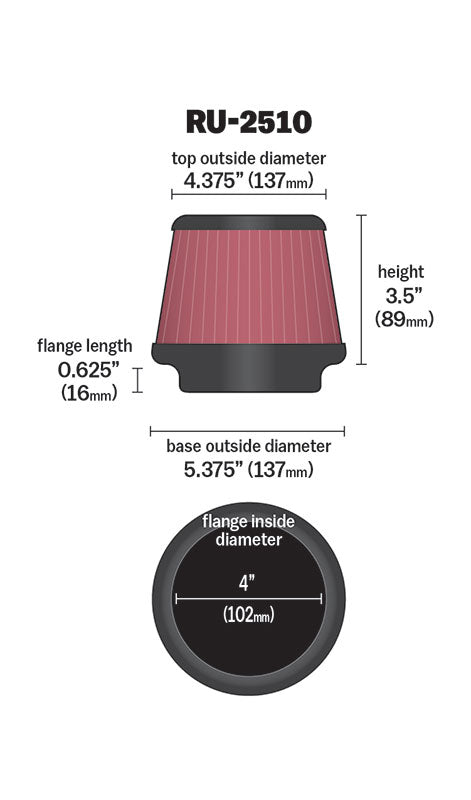 K&N RU-2510 Universal Clamp-On Air Filter