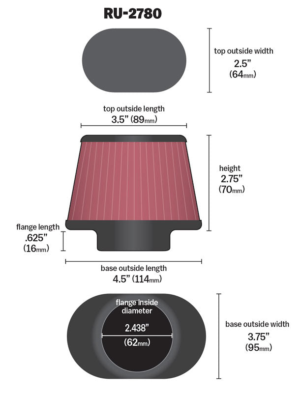 K&N RU-2780 Universal Clamp-On Air Filter for Select Yamaha TDM850