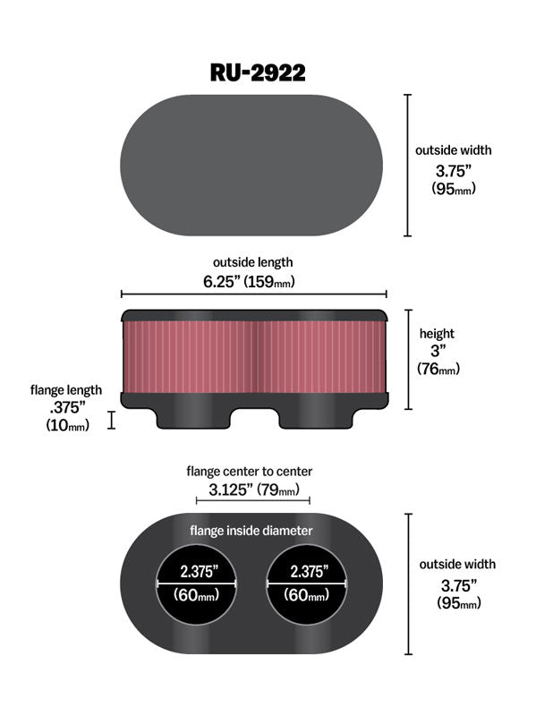 K&N RU-2922 Universal Clamp-On Air Filter for Select Suzuki GSF1200S Bandit, Suzuki GSX-R1100, Suzuki GSX-R750, Suzuki GSX600F Katana, Suzuki GSX750F Katana
