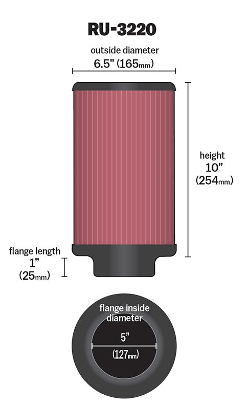 K&N RU-3220 Universal Clamp-On Air Filter