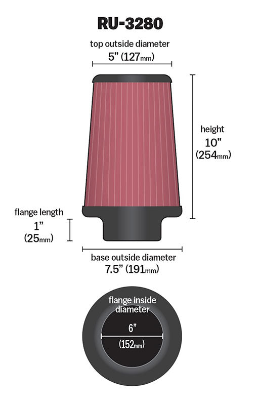 K&N RU-3280 Universal Clamp-On Air Filter